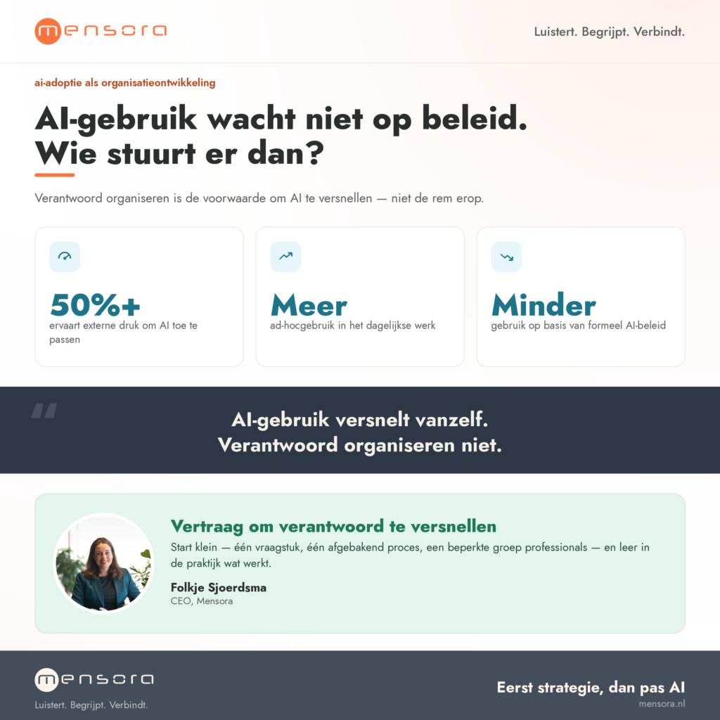 AI-gebruik wacht niet op beleid. Wie stuurt er dan?